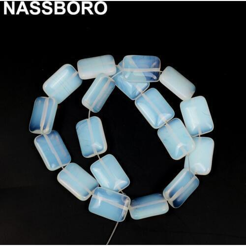 Fashion Rectangle Natural Stone White Opal Beads Opalite Quartz Diy Charms Beading Beads For Jewelry Making Accessories 13X18mm