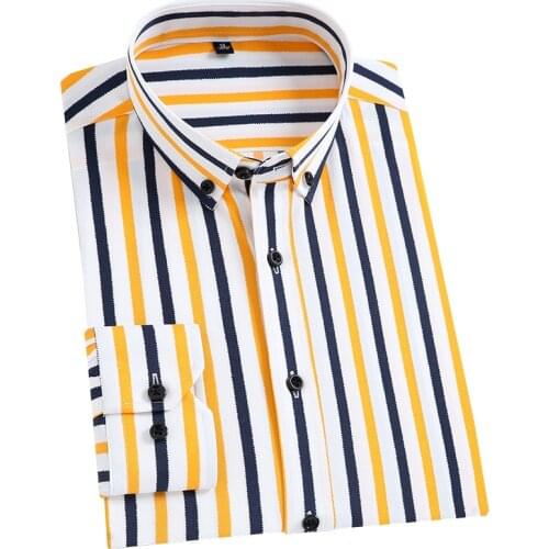2021 Mens New Long Sleeve Shirt Youth Business Casual Business Attire Slim-Fitting Iron-Free Striped Shirt