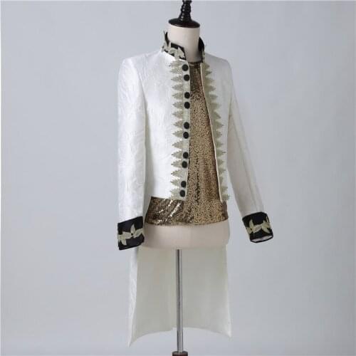 Mens Jackets Weddings Party Tuxedo Stand-up Collar Korean Style White Suits Dress Tuxedo Male Singer Host Performance Costumes