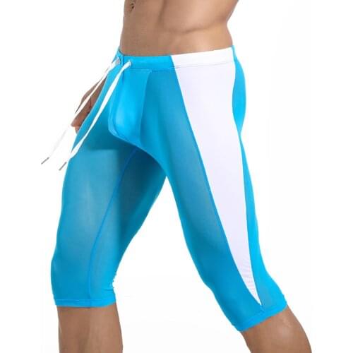 Mens Mesh Pants Sleep Bottoms Sexy Transparent Shorts Leggings Sports Fitness Bikers Seamless Elastic Long Boxer Shorts Trunks