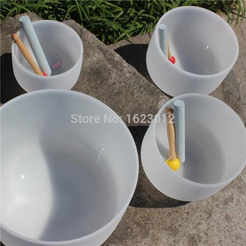 Set bowls 7pcs 7-12" Frosted Quartz Crystal Singing Bowls A to G Note