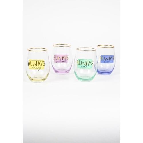 HAFMER Always 4 Cup Set-Gilded 500 cc pink glass yellow glass blue glass green glass