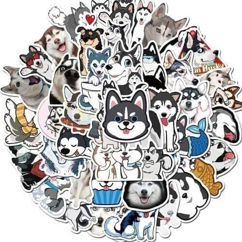 50PCS Cute Dog Husky Stickers DIY Phone Snowboard Laptop Luggage Fridge Guitar Graffiti Cartoon Sticker Joke Decal Kids Toys
