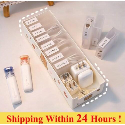 Ins Desktop Wire Cable Organizer Box USB Data Line Cable Storage Holder Case Jewelry Makeup Tank Bin Home Accessories Organizer