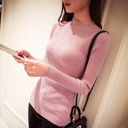 2021 New winter half downneck thin sweater in the long sleeved shirt sleeve slim spring dress