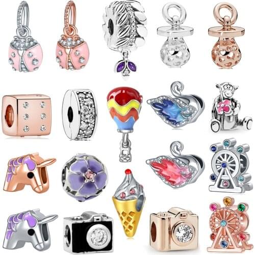 New Cute Ladybug Camera Balloon Pendant Suitable for Original Pandora Charm Bracelet Necklace Lady DIY Jewelry Gifts