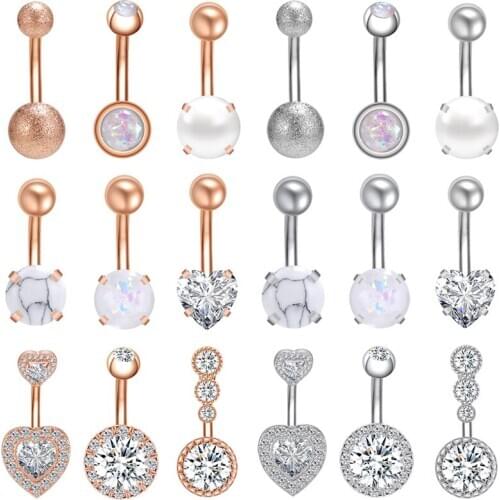 AOEDEJ 1pc Sexy Navel Piercing Belly Button Rings Bar Crystal Zircon Dangling Party Stud Barbell for Woman Body Jewelry 14G