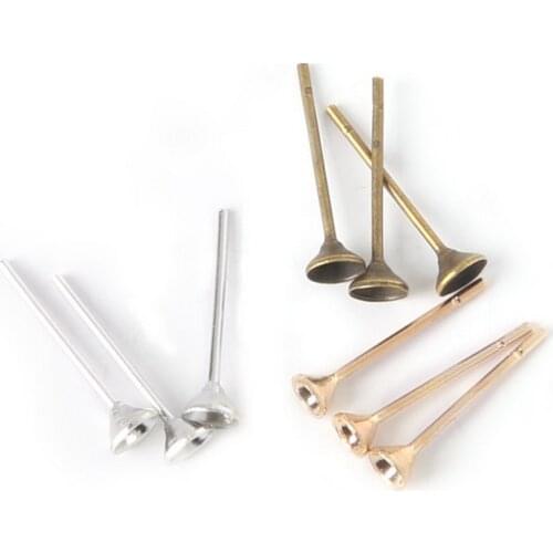 Beadia 1200pcs/lot 4*14mm Antique Bronze Gold Rhodium Earring Stud Nail Iron Base Cup Posts Earring Findings DIY Jewelry