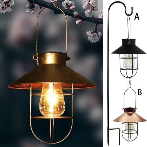 Solar Lantern Edison Bulb Tungsten Light Outdoor Hanging Lamp Retro Wrought Iron Lantern For Camping Garden Terrace Decoration