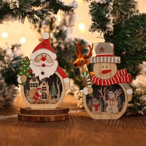 Snowman Statue Natural Eye-catching Wood Glowing Christmas Snowman Ornament for Home