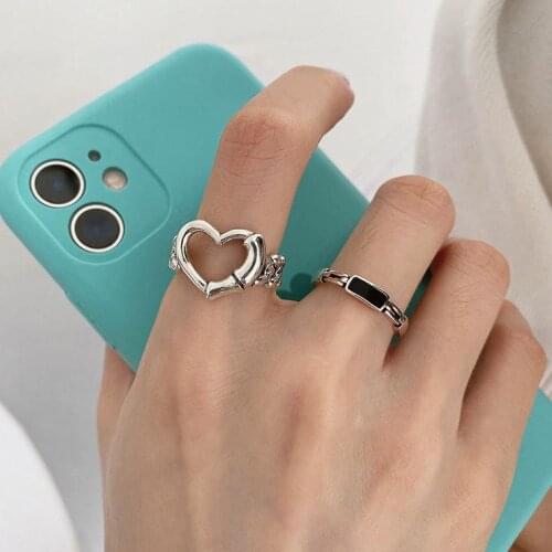 Cool Personality Design Love Heart Finger Rings For Women Fashion Jewelry Ring Silver Color Ladies Gift Jewellery