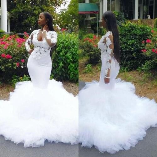 African Mermaid Wedding Dress Deep V Neck High Quality Lace Appliques Garden Bridal Gown Plus Size Custom Made Vestios De