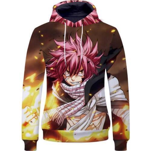 Anime Fairy Tail Hoodies Cosplay Costume Natsu Dragneel Printed Hooded Sweatshirt Daily Casual Pullover Outfit Tops