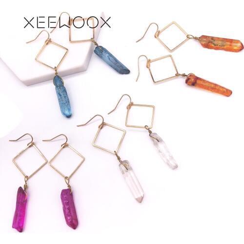 XEEWOOX 2019 Women Natural Stone Pendant Earrings Bohemia Gold Geometric Shapes European Crystal Pendant Earrings Jewelry Gift
