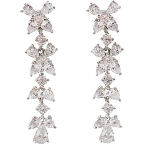 LANFLORA fashion flowers zircon women long earrings copper alloy birthday earrings cheap factory shop earrings wholesale price