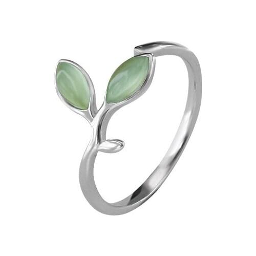 Daisies 925 Sterling Silver Green Opal Leaves Buds Open Rings For Women Girls Elegant Statement Jewelry