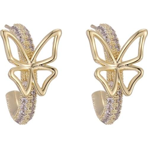 ONYSS 2021 Women Trend Stud Earrings Luxury Butterfly Shape 3A Zircon Fashion Piercing Jewelry Earrings