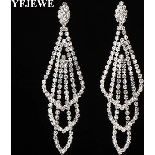 YFJEWE Full Crystal Women Wedding Elegant Party Accessories Long Drop Earrings Jewelry Female Classic Dangle Earrings E469