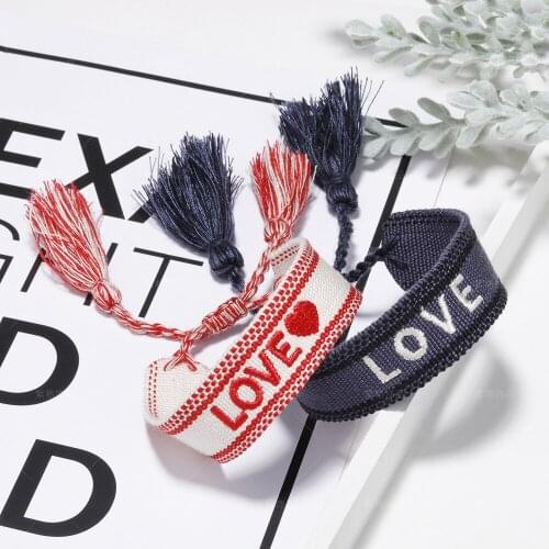 NUNCAD Love Embroidered Bracelet Womens Embroidered Wrist Band Knitting Hand Rope Bohemian Trinkets Good Quality