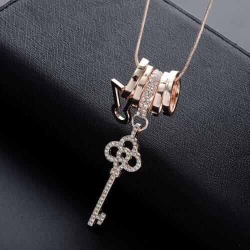 2019 Collier Femme Key Maxi Choker Pendant Quality Zircon Decorative Long Chain Flower Crystal Charms Statement Necklace