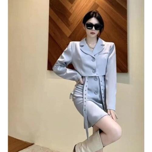 Spring And Autumn Fashion Two-Piece Women' Slim Fit Suit Tight Dress Suit Long Sleeve Casual Jacket Street Suit