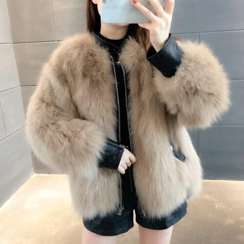 Faux Fur Coat Women Teddy Bear Fleece Leather Patchwork Pocket Long Sleeve Slim Jacket Zip Up Outwear Fur Coat
