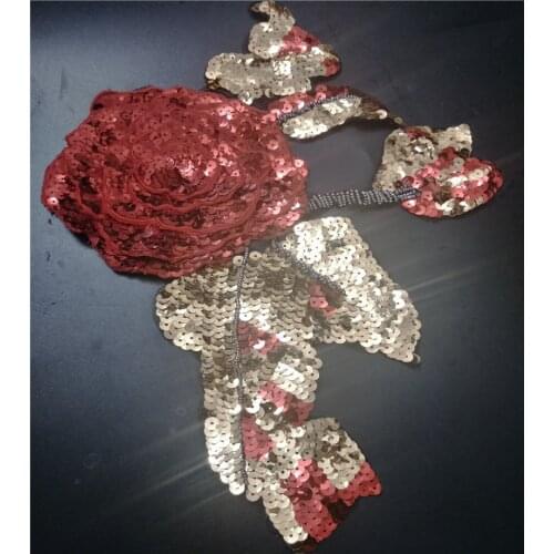 Gold red flower sequined patches sewing on garment accessories decoration stick embroidery applique patches for clothing