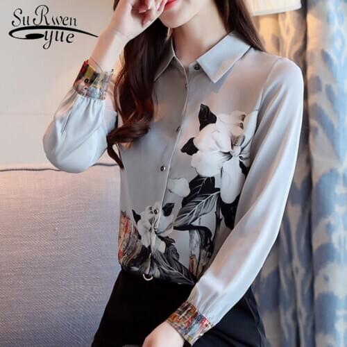 2021 Fashion New Silk Women Shirts Long Sleeve Spring New Print Loose Slim Women Tops and Blouses Office Lady Elegant 8463 50
