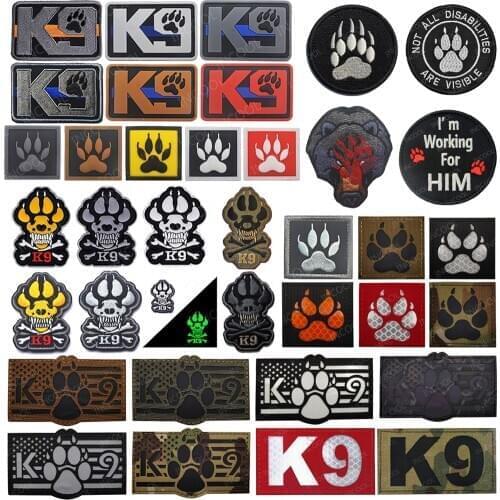 3D Embroidery Patch K9 Service DOG Tactical Army Patches Emblem Military Reflective IR Infrared Fastener PVC Embroidered Badges