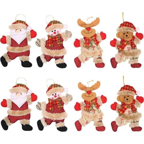4pcs Christmas Ornaments DIY Xmas Gift Santa Claus Snowman Tree Pendant Doll Hang Decorations for Home Noel Natal New Year 2021