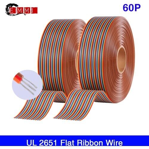 61 Meters/Lot Premium Standard 1.27mm Pitch 60Pins 28AWG PVC material Tinned copper Color Flat Rainbow Ribbon Cable Wires