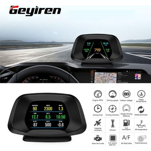2021 Car HUD OBD+GPS 2 Head Up Display P19 Optional Navigation On-board Computer HUD Gauge Auto Display Digital Odometer