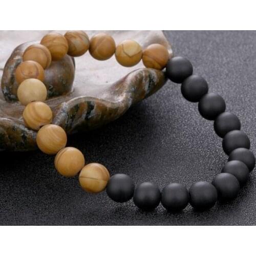 8mm bnt43 yellow black wood agate Onyx Bracelet black Matte glass bead Buddha Yoga Bangles Healing Reiki Chakra Buddha Yoga