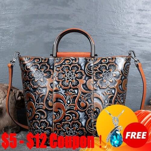 CGA Retro Genuine Leather Bags For Women Handbags 2021 New Handmade Embossing Cowhide Luxury Female Shoulder Crossbody Bag Bolso