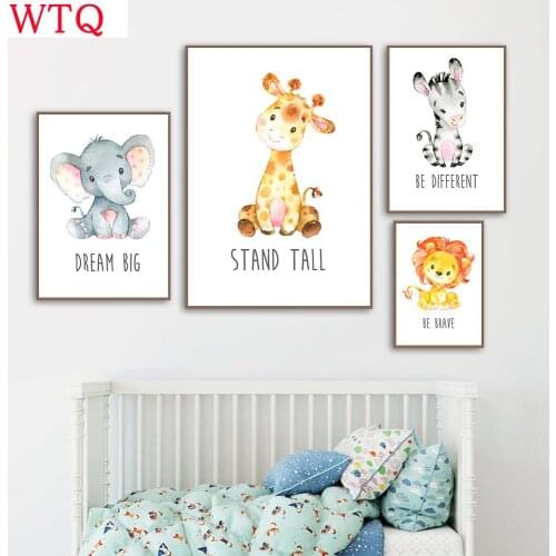 Baby Poster Lion Elephant Giraffe Animal Print Nursery Wall Art Canvas Painting Kids Print Nordic Poster Picture Baby Room Decor