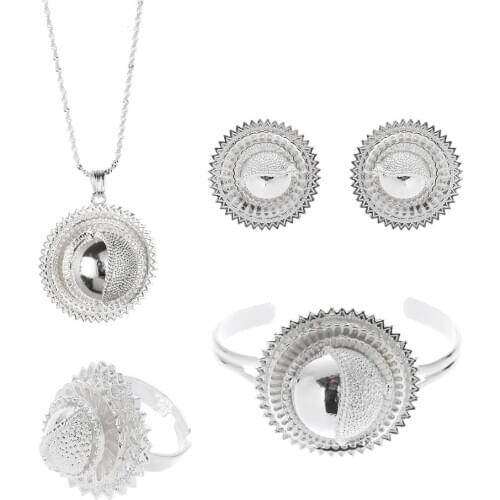 Eritrean and Ethiopian Jewelry Pendant Necklaces Earrings Ring Bangles for Women Gold Color African Wedding Gifts