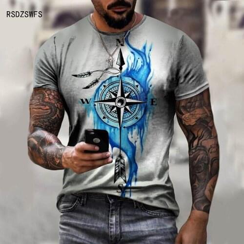 Clock 3D Print T Shirt Compass Pattern Short Sleeves Summer Fashion Casual Male Clothes Breathable O Neck Sports Tees Tops