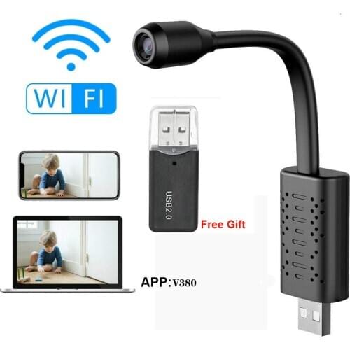 HDSmart Mini WifiUSBCamera Real-time Surveillance IP Camera AI Human Detection Loop Recording Mini camera APP V380 support 128G