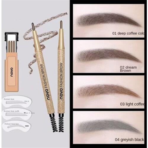 Waterproof Long Lasting Eyebrow Pencil With 3pcs pencil Refill+3pcs Eye Brow Templates Beauty Makeup Tool Kit 4 Colors
