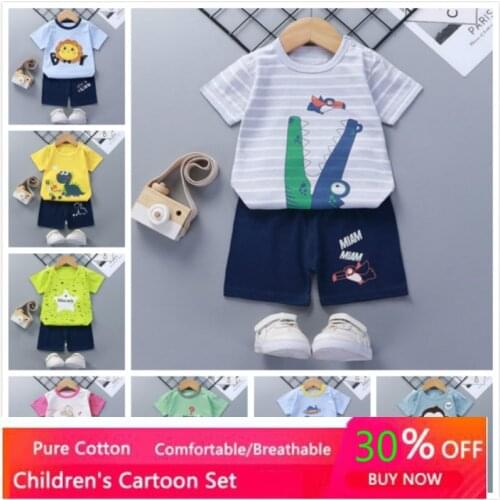 Summer Cute Cartoon Pyjamas Suit Sleeping Clothes Kids Short Sleeve Pajama Set Costume For Boy Casual Wear T Shirt + Pants Girls