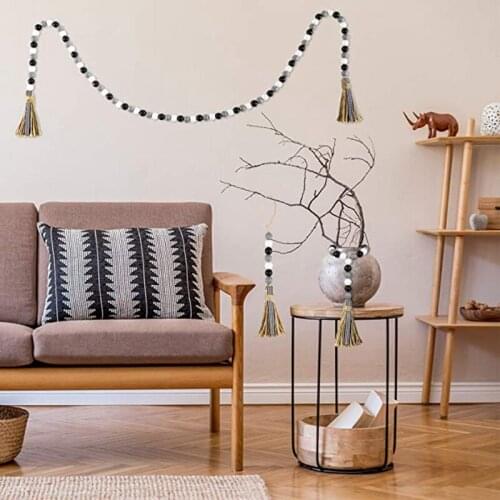 Hot 3 Pack Wood Beads Garland with Tassels Farmhouse Rustic Bead Garland with Home Sign Farmhouse Country Tiered Tray Decor