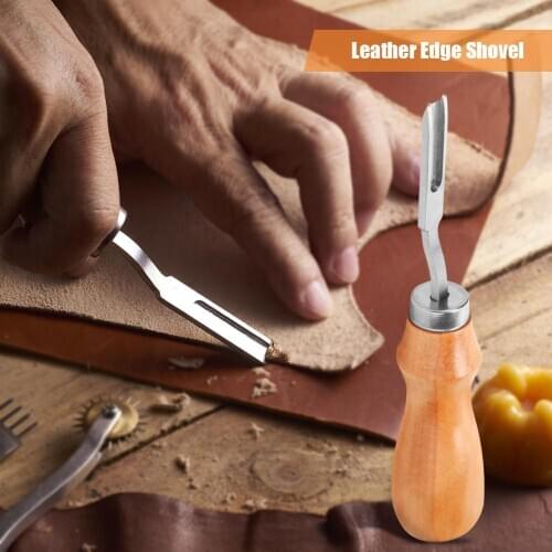 DIY Handmade Leather Edge Shovel Anti-rust and Anti-corrosion Wood Handle Leather Trimming Cutting Craft Tool for Indoor