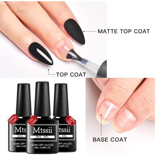 Mtssii 3Pcs/ set Base Top Matte Top Coat Gel Nail Polish UV Sealer Soak off 8ml Long Lasting Nail Art Manicure Gel Lak Varnish