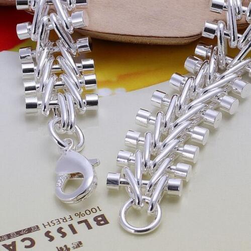 Mens Jewelry 13mm 20cm fish bone link chain M925 pure Silver color bracelet bracelet H050 vacation gift