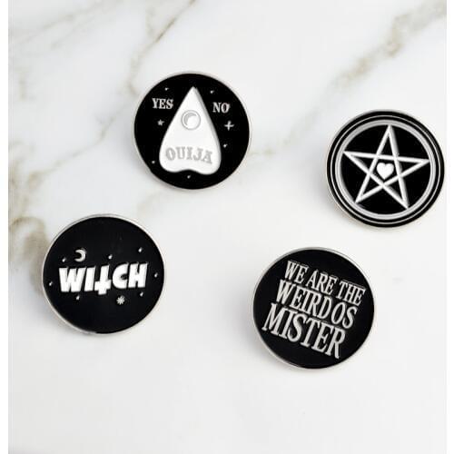 We are weirdos,witch,ouija ,heart,pentagram pin Witch pin Witch jewelry Witchcraft Black Dark Pins Brooches for women girls