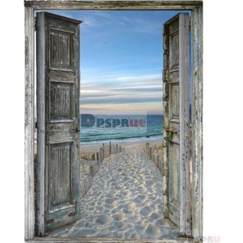 Dpsprue Full 5D DIY Square/Round Drill Diamond Painting "Door Beach Scenery" Diamond Embroidery Cross Stitch 3D Decor Gift DF26