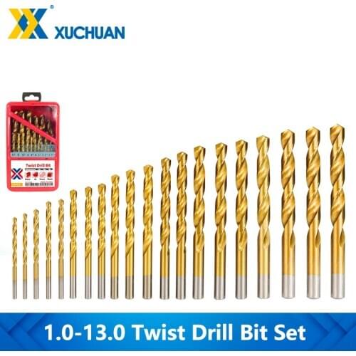 Twist Drill Bit Set TiN Coating HSS Drilling 1.0-13mm Gun Drill Bit 13-25pc For Wood Metalworking Power Tools Wood Hole Cutter
