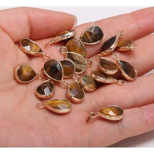 Natural Stone Faceted Tiger Eye Stone Pendants Water drop shape Charms for Jewelry Making Diy earring necklace accessories