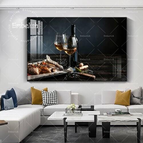 Glasses Of White Wine Baked Fish Italian Food Kitchen Home Decor Pictures For Living Room Wall Art Posters Print Canvas Painting