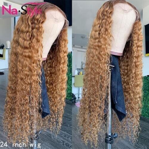 Colored Curly Human Hair Wig For Black Women T Deep Part Honey blonde Wig Pre Plucked Bleached Knots Glueless Wig 150% Remy